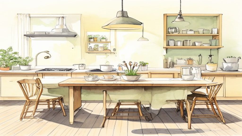 A kitchen table set for a larger shared meal with ingredients prepared for scaled servings.